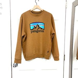 Patagonia Fitz Roy Horizons Uprisal Crew Sweatshirt Mens M Brown Logo Spell Out